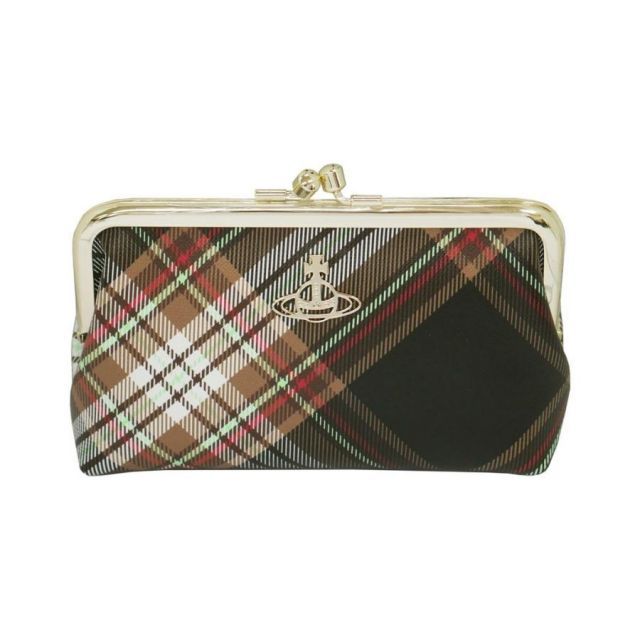 ヴィヴィアンウエストウッド Vivienne Westwood DERBY 4403037U-S001K- ポーチ 開閉ガマ口 BIOGREEN SAFFIANO PRINTED D101 TARTAN BROWN/BLACK