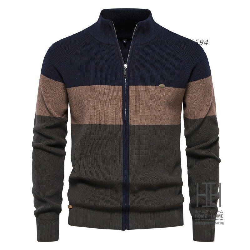 ニットジャケット カーディガン メンズ 冬 ファスナー ビジネス おしゃれ 長袖 紳士カーディガン 大きい 秋 防寒着 冬服 ニット 秋服 ボーダー柄 綿 冬 柔らかい kni5a745594