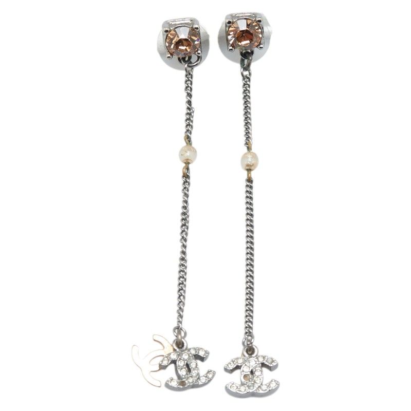 シャネル ココマーク ラインストーン スイングピアス シルバー メタル  