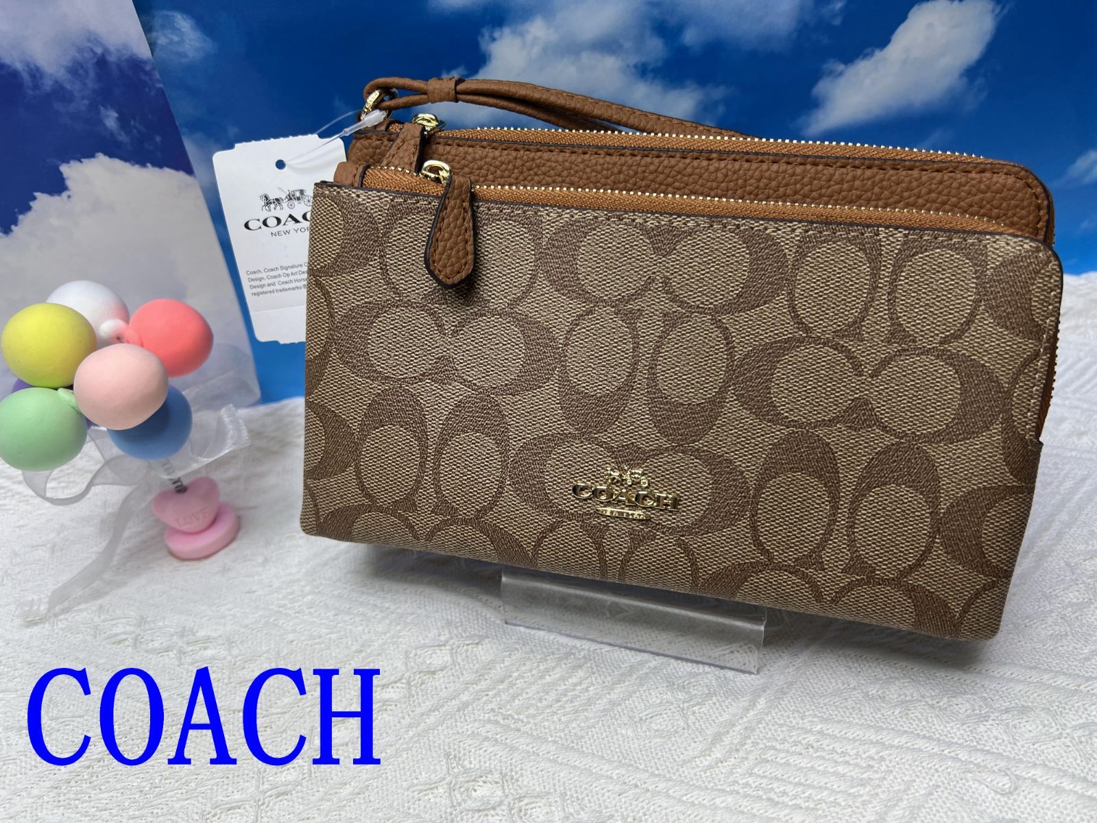 コーチ COACH 財布 長財布 シグネチャー ダブル ジップ ウォレット シグネチャー キャンバス ポーチ ペブルレザー ラグジュアリー リストレット ブラウン プレゼント 贈り物 ギフト メンズ 財布 レディース ブランド C5576 354D