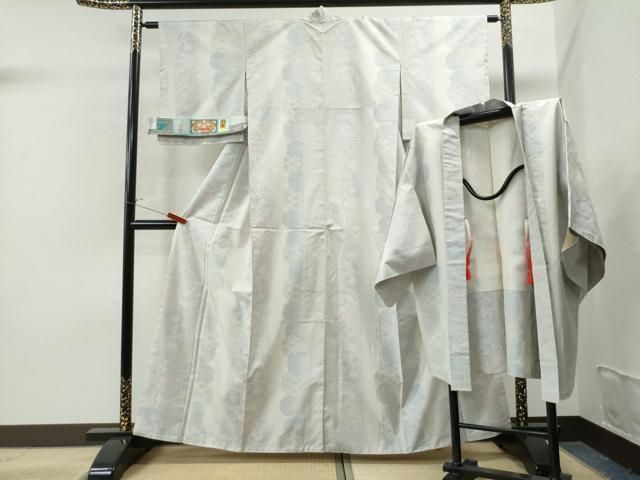 平和屋着物●男性 本場大島紬 アンサンブル 白大島 雪輪吉祥花蝶文 大山謹製 証紙付き 正絹 CAAS7116yc