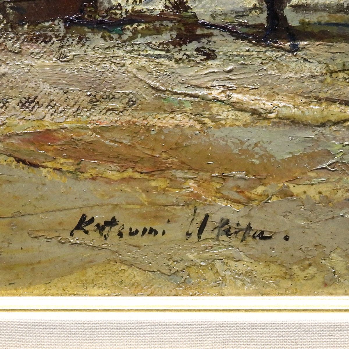 土田直敏「白い花の咲く頃」油彩 F4 額装 古民家 油絵 油画 絵画 k