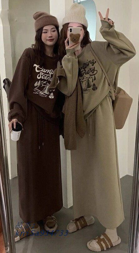 セットアップ スウェット レディース カジュアル セットアップ スカート 裏起毛 ロングスカート 上下セット ルームウェア 部屋着 秋冬 長袖 上下 kni5a934733