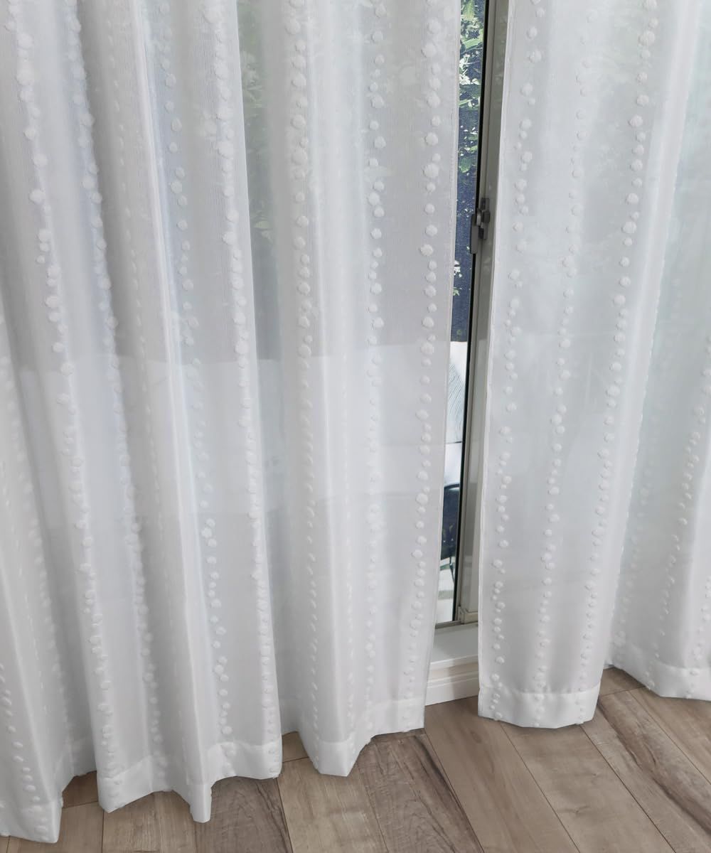 数量 2枚組 ホワイト 幅150cm×丈88cm ドット柄 水玉柄 UVカット 保温 断熱 遮熱 高機能 遮像性 レ-スカ-テン パイルミラー カエイレース Kaei-lace