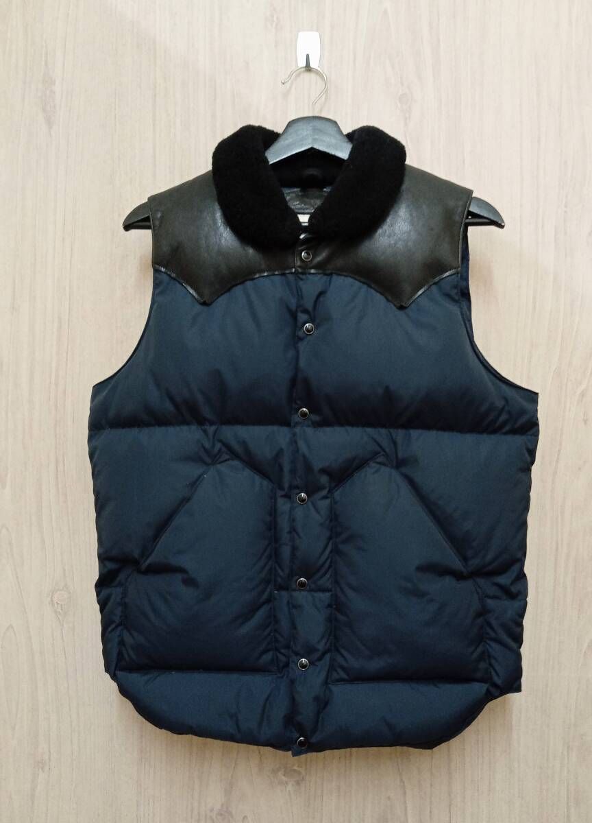 美品 黒レザー ブラック ナイロン ロッキーマウンテン ダウンベスト 38 ロッキーマウンテン ダウンベスト 黒 38 レザー ナイロン Rockey Mountain