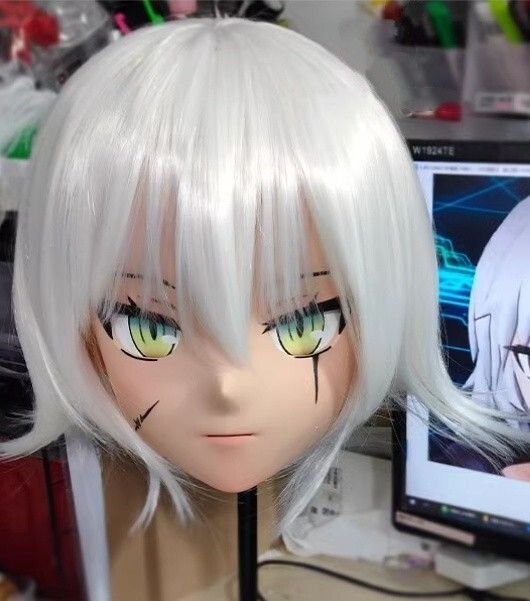 ハーフマスク 眼球付き カツラ付き NO.51 樹脂製 ヘッドロリータ人形 コスプレマスク 変身 仮装 着ぐるみ 二次元美少女