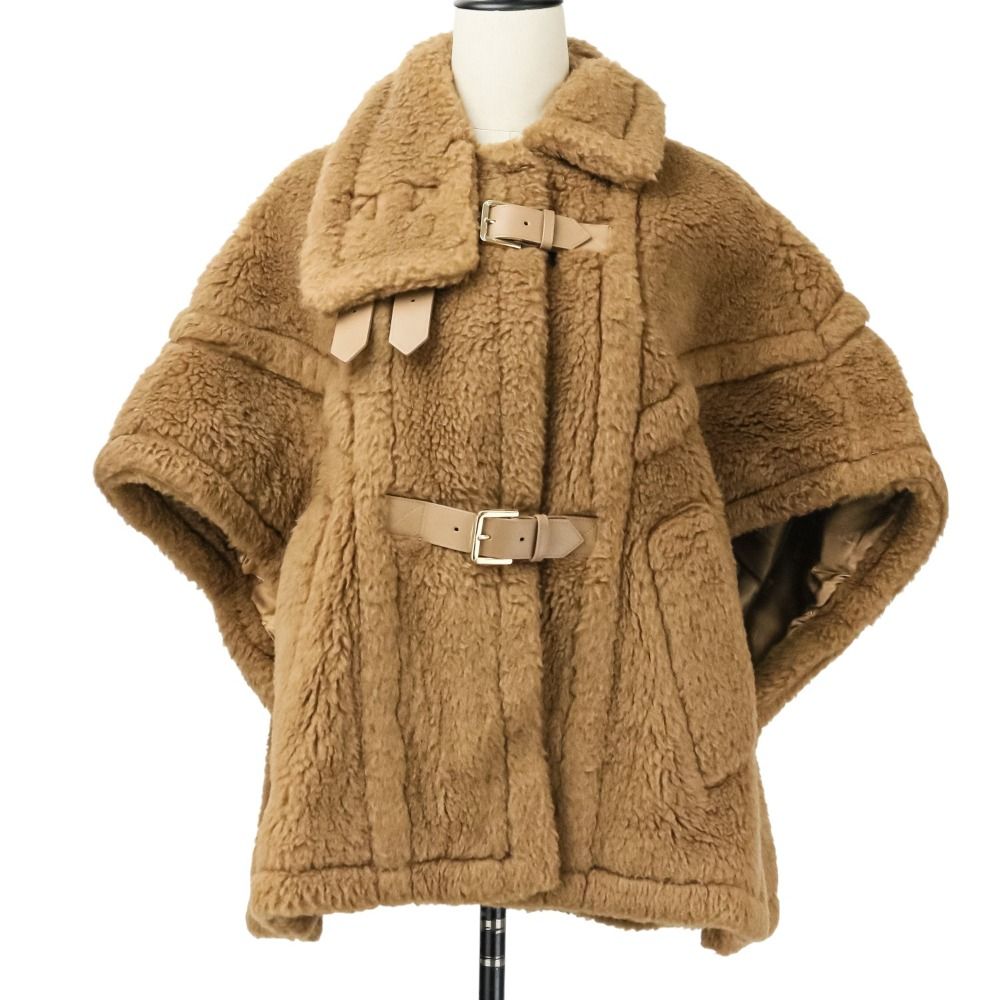 23AW Max Mara マックスマーラ RODANO テディベア キャメルシルク ケープコート キャメル レディース 古着