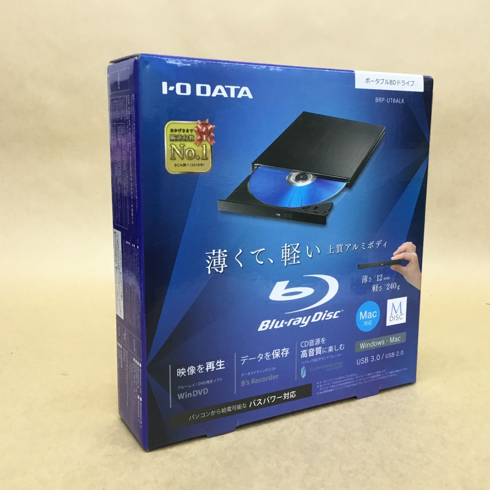 新品 I-O DATA 超薄型 外付けポータブルブルーレイドライブ BRP-UT6ALK USB 3.0対応