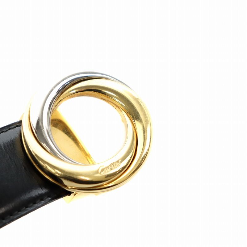 Cartier トリニティ ベルト ハトメ レザー ゴールド色 シルバー色 黒 カルティエ Cartier トリニティ ベルト ハトメ レザー ゴールド色