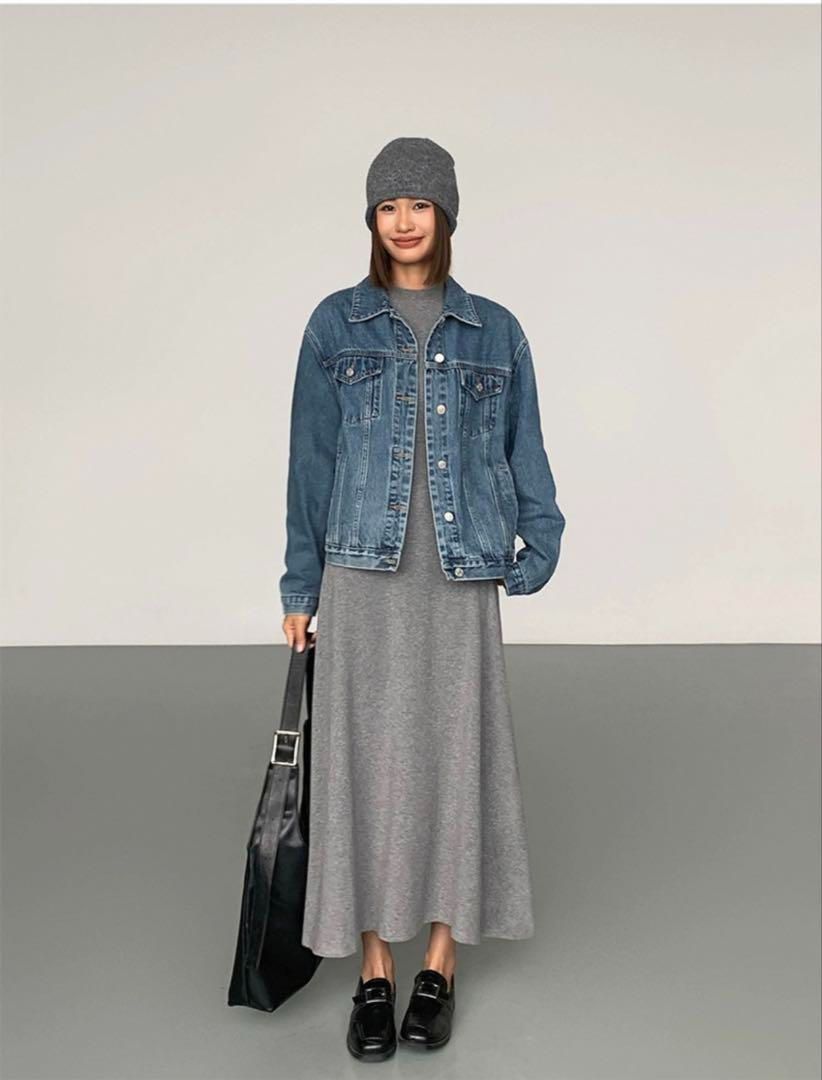 長袖ニットロングワンピース