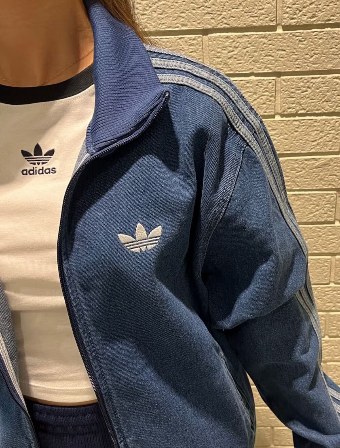 新品⭐️adidas アディカラー デニム ファイヤーバード トラックトップ青S アディカラー デニム ファイヤーバード トラックトップ