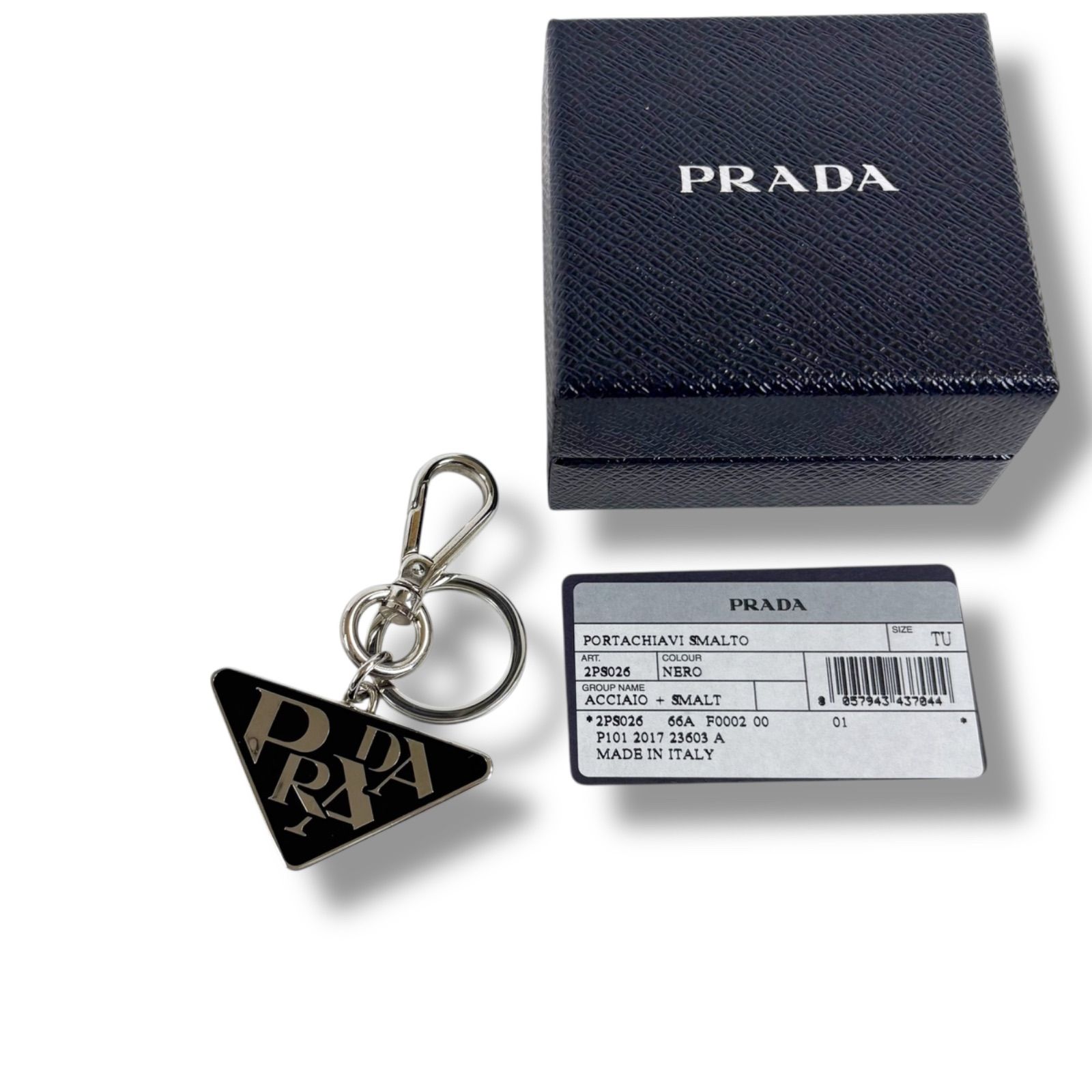 PRADA プラダ キ―ホルダ― 三角プレ―ト キ―リング 極美品】プラダ