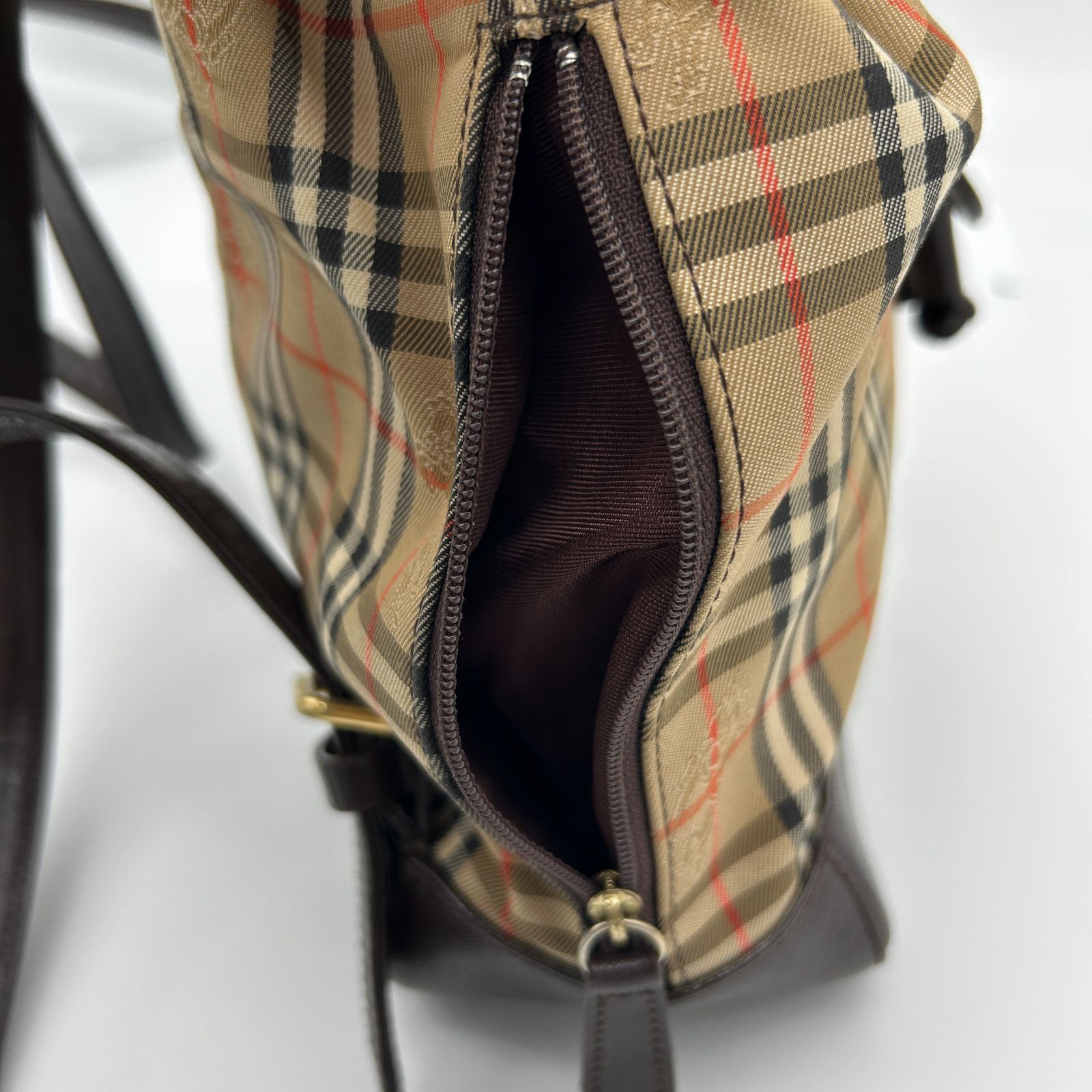 BURBERRY 1円 BURBERRY バーバリー ノバチェック柄 キャンバス×レザー