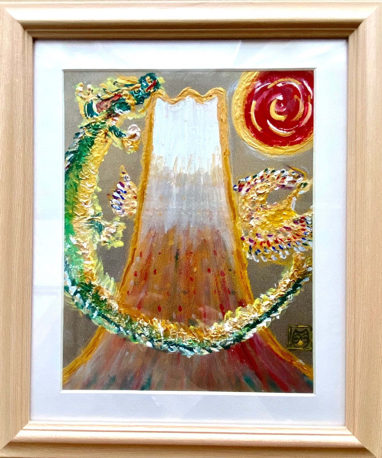 国産品 開運絵画 ☆七龍虹吹き☆金爆龍金爆富士山☆ 絵画