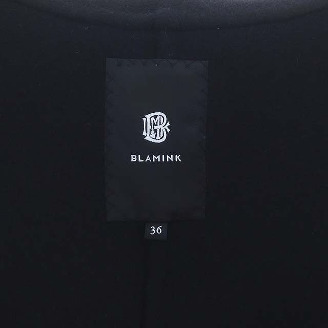 ブラミンク BLAMINK 23AW ウールカシミヤVカラーベルテッドコート ノーカラーコート カラーレス アウター ロング 36 黒 ブラック  /DF ■OS