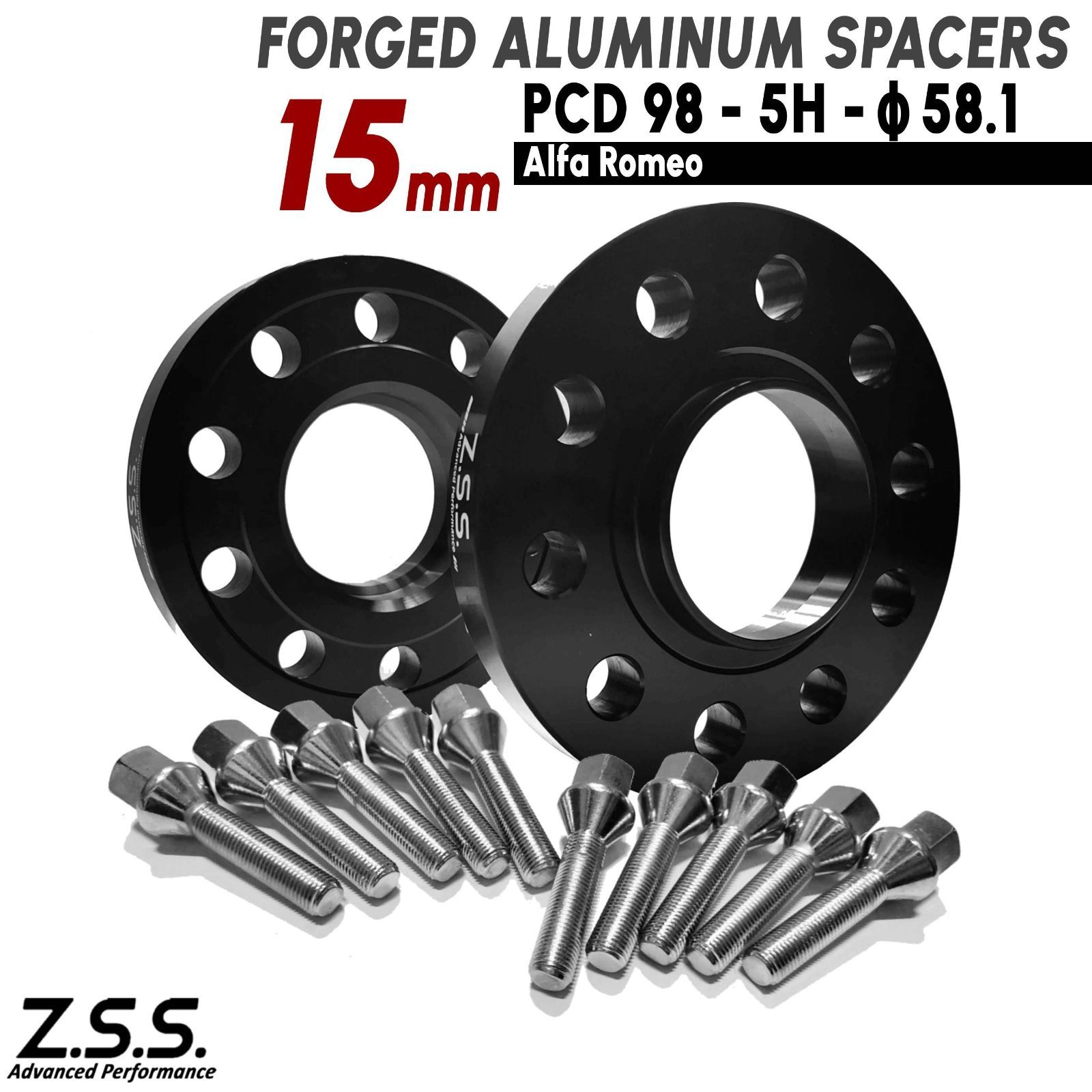 Z.S.S. AP アルファロメオ ALFA ROMEO 156 スポーツワゴン (98~06) 15mm PCD98 5穴 5x98 ハブ径58.1φ スペーサー M12xP1.25 ボルト付き