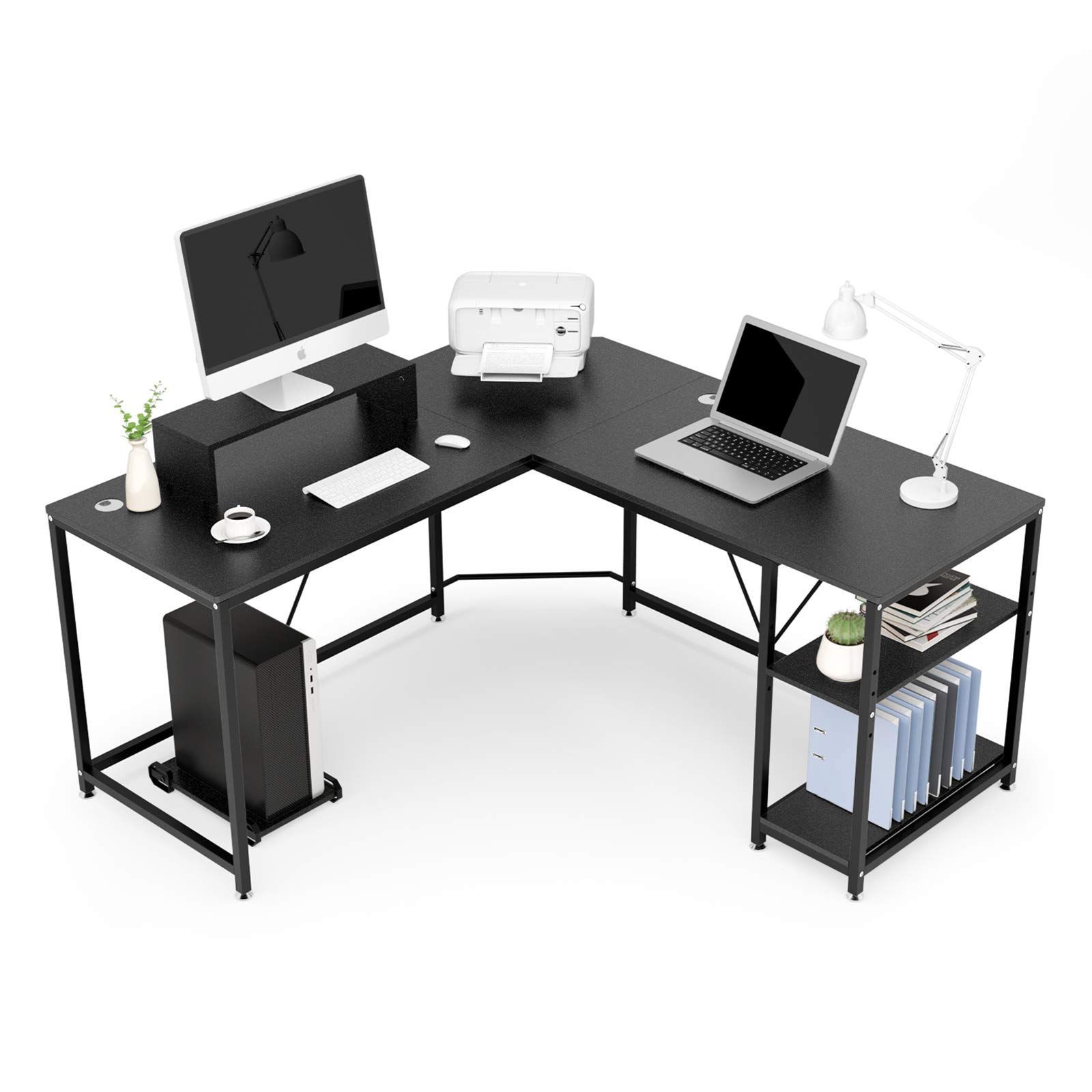 商品 机 pc 収納 コーナーデスク ラック CPUスタンド パソコンデスク モニター台 付き l字型 オフィスデスク l型 ゲーミングデスク ワークデスク 160 勉強机 在宅勤務 l字 テレワーク デスク 幅150 160cm 奥行60cm DEWE
