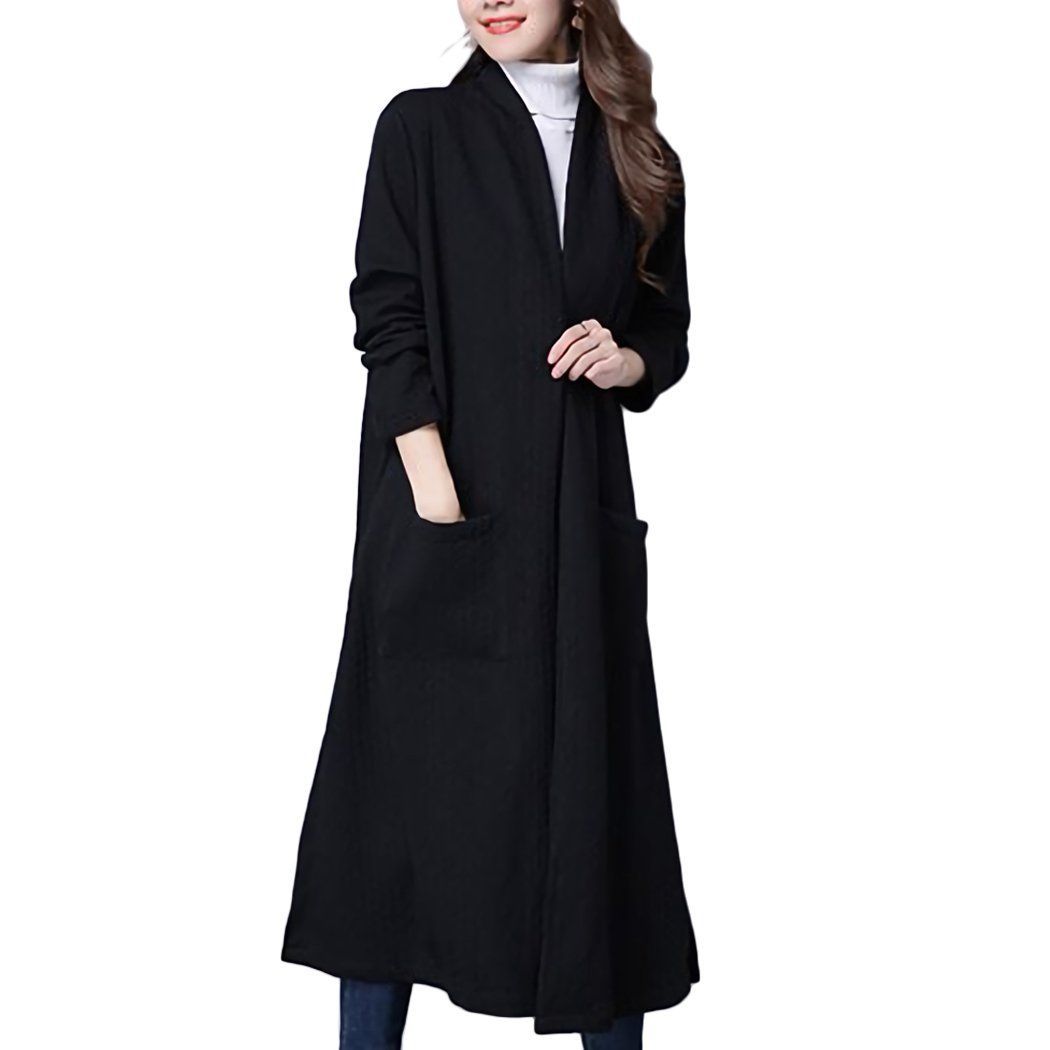 2XL_ブラック モノア カーディガン ロング丈 長袖 厚手 前開き ボタンなし 羽織り アウター レディース ファッション n1372 ブラック 2XL