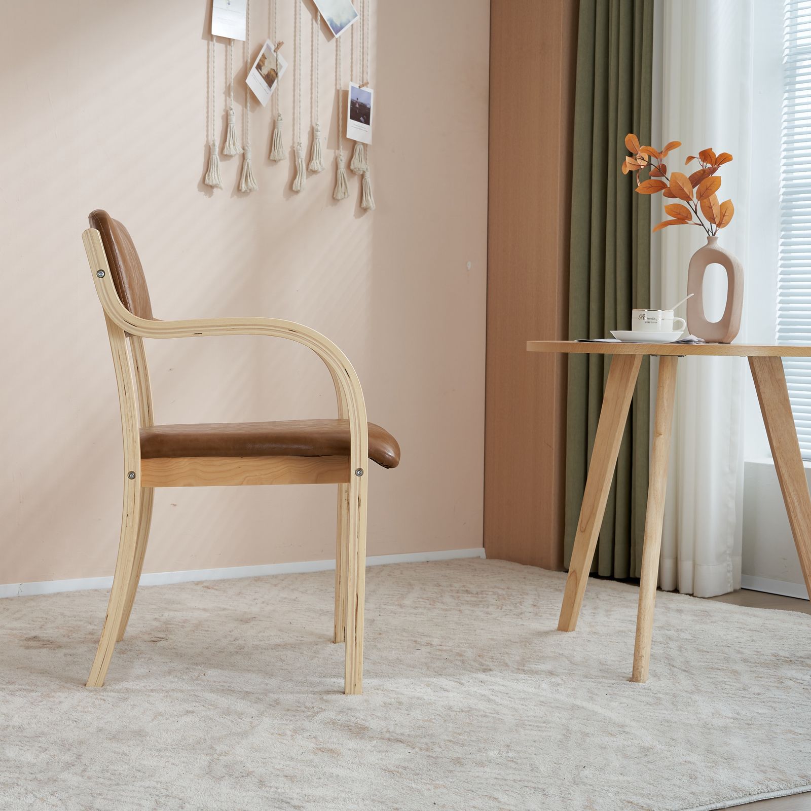 PU ライトブラウン ダイニングチェア 木製 椅子 介護チェア イス