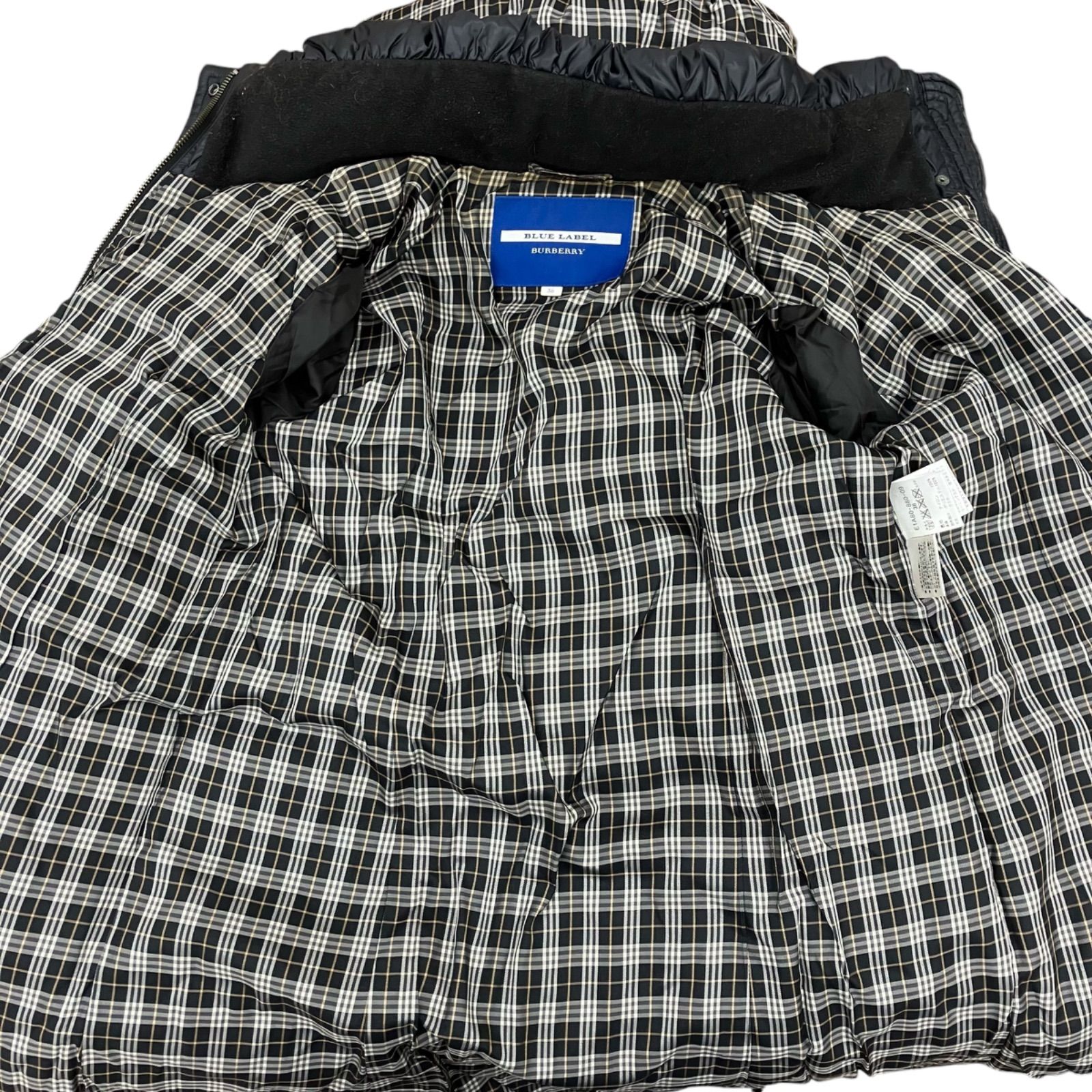 バーバリーブルーレーベルノバチェックロングダウンジャケットブラック38