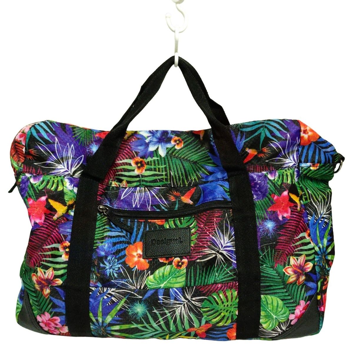 Desigual デシグアル ボストンバッグ - 黒×グリーン×マルチ 花柄|本体ロックなし