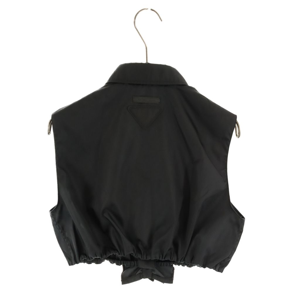 PRADA - PRADA プラダ 22SS Re-Nylon ギャバジン ノースリーブ クロップドトップ リナイロンノースリーブシャツ 240714-1WQ8 ブラック レディース PRADA (プラダ) 22SS Re-Nylon ギャバジン ノースリーブ