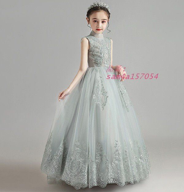 子供ドレス フラワーガール ブルー ハイネック 子供 ロングドレス フォーマルドレス フラワーガール パーティー 演奏会 発表会 結婚式 am4a157054