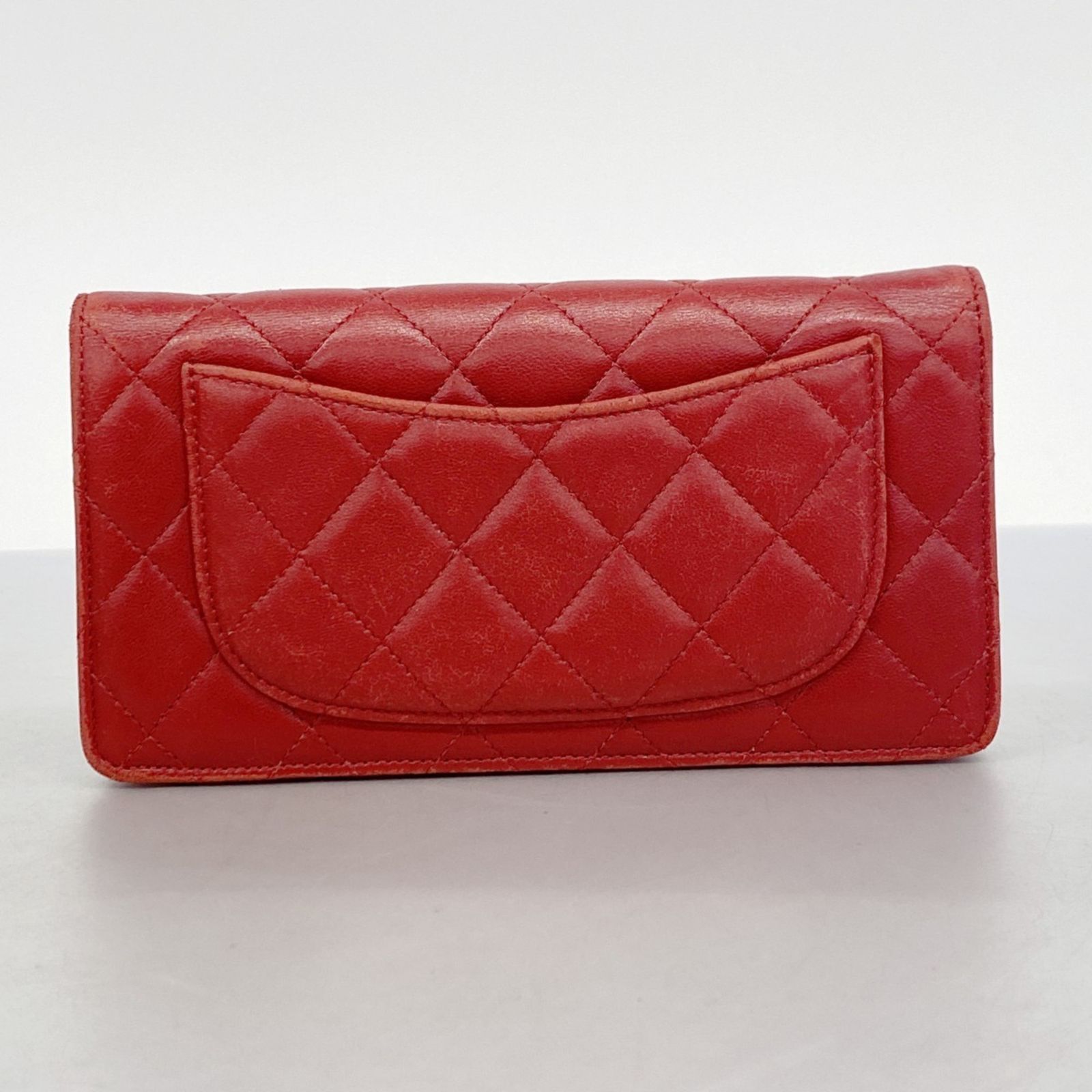 CHANEL 赤 ラムスキン　マトラッセ　長財布 シャネル(Chanel) シャネル 長財布 マトラッセ ラムスキン