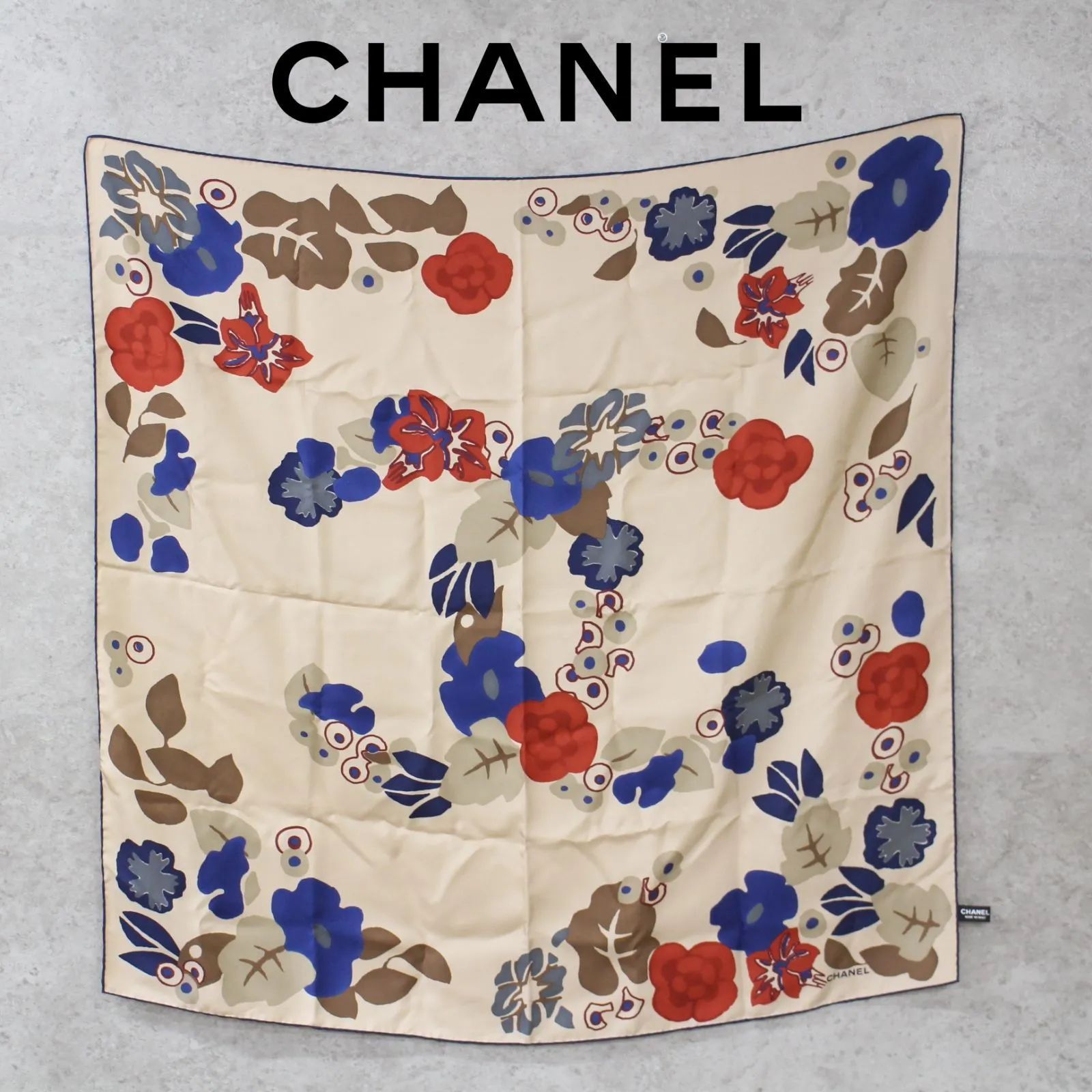 S029)【美品】CHANEL/シャネル スカーフ シルク 花 ココマーク