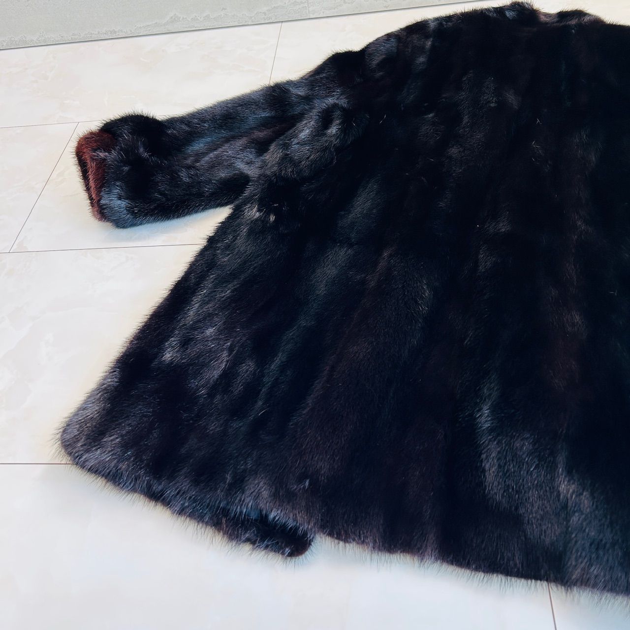 OSFUR 着丈98cm カラー染め ネイビー シェアードミンク コート OSFUR 着丈98cm カラー染め ネイビー シェアードミンク コート レディース