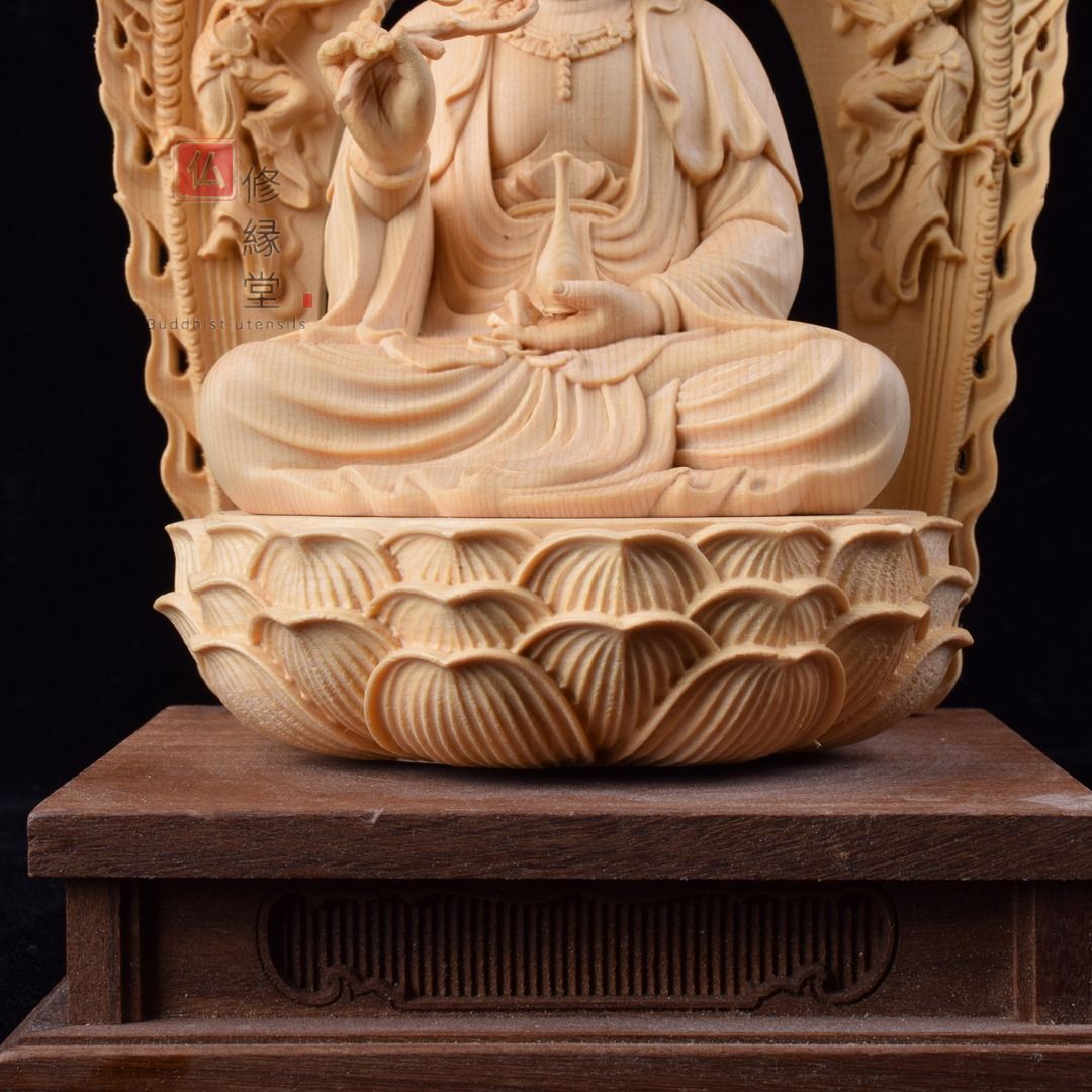 最高級 木彫仏像 北辰妙見菩薩立像 一刀彫 天然木檜材 財前彫刻 仏教 