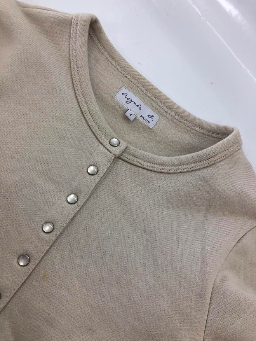 アニエスベー裏起毛カーディガン プレッショ#クリーム agnes b アニエスベー 裏起毛 プレッション カーディガン size1