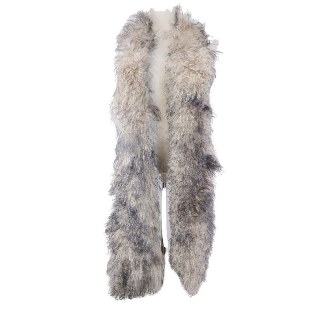 IF SIX WAS NINE イフシックスワズナイン GILET SAUVAGE ロング ラムファー ストール マフラー ショール ベージュ レディース 古着