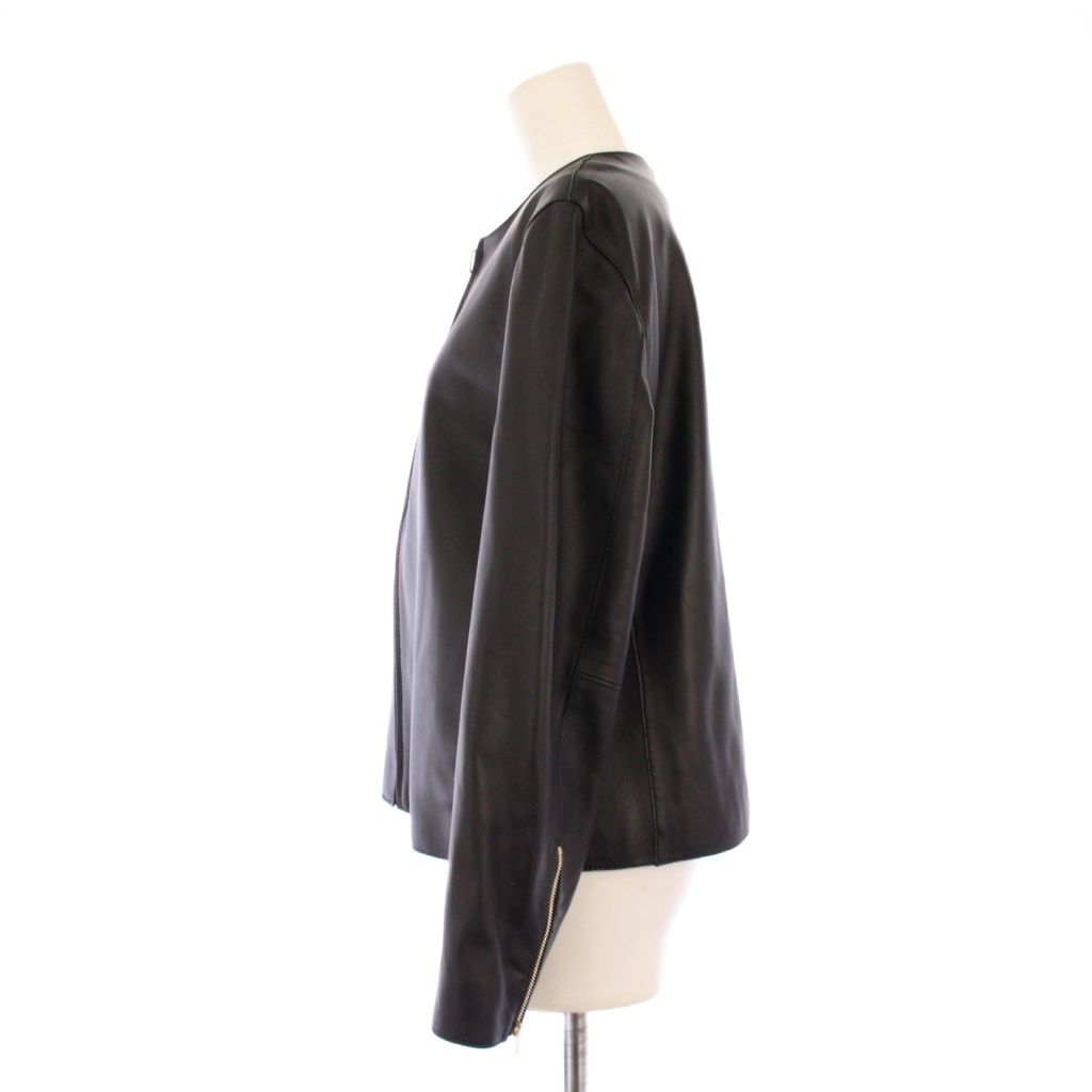 23区 オンワード樫山 23AW ラムレザー ノーカラー ブルゾン ジャケット 革ジャン 38 黒 JKWOSW0302 |KH