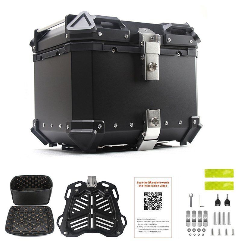 大容量55L リアボックス モノキーケース バイク用トップケース 防水 鍵2本付 取り付け金具付き ブラック