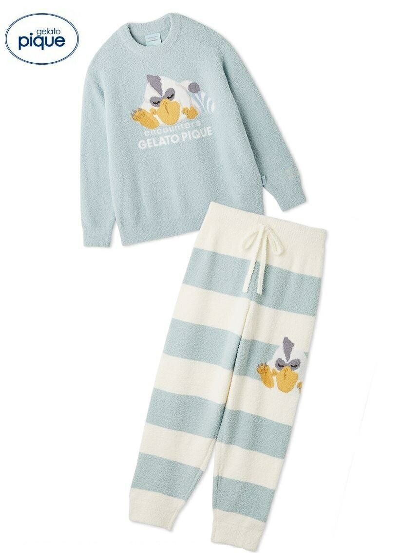 LBLU ももんじゃ gelato pique ジェラート ピケ ドラゴンクエスト レディース ベビモコプルオーバー-ボーダーロングパンツセット