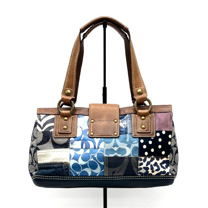 COACH コーチ パッチワーク キャンバス レザー ハンド バッグ eY0652N 