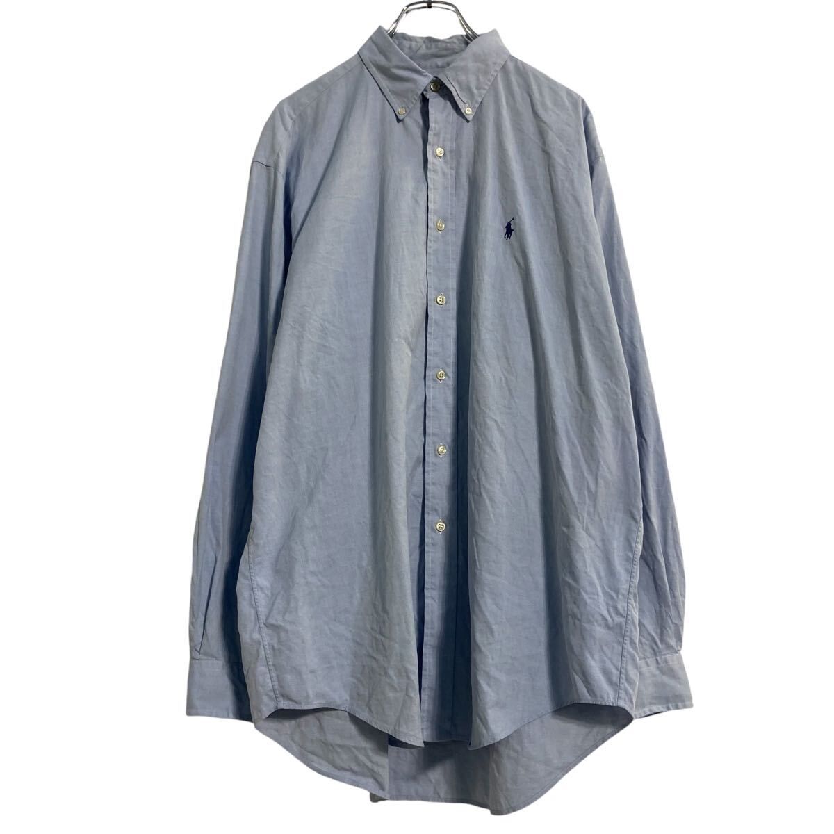 Ralph Lauren 長袖 無地 シャツ L ブルー ラルフローレン ボタンダウン 古着卸 アメリカ仕入 a610-5197