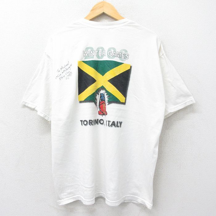 XL/古着 半袖 ビンテージ Tシャツ メンズ 00s WINTER GAME ジャマイカ サイン入り 大きいサイズ コットン クルーネック 白 ホワイト 24jul3