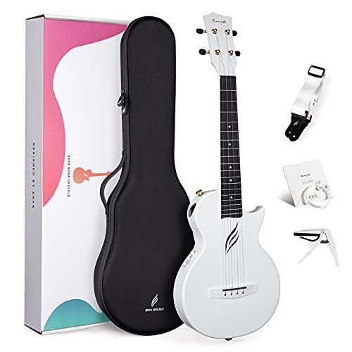 ホワイト＆ピックアップ付き Enya Nova U Pro EQ ウクレレテナーサイズカーボン一体成型エレキウクレレキット AcousticPlusピックアップ付き 付属品 ウクレレケース ストラップ カポ フロロカーボン替え弦ホワイトWhite