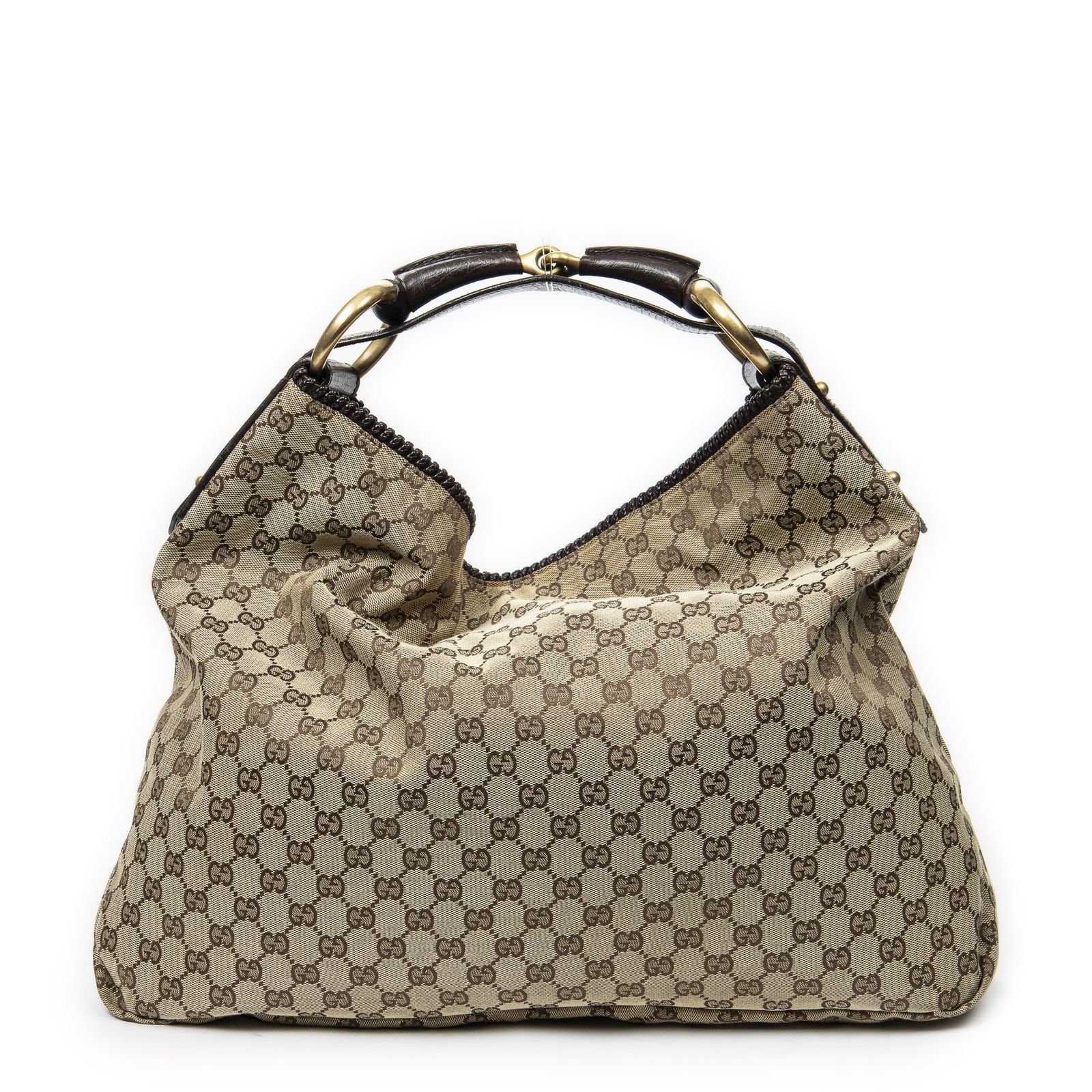 GUCCI グッチ大ホースビットホーボーブラウン|ベージュGGキャンバスA