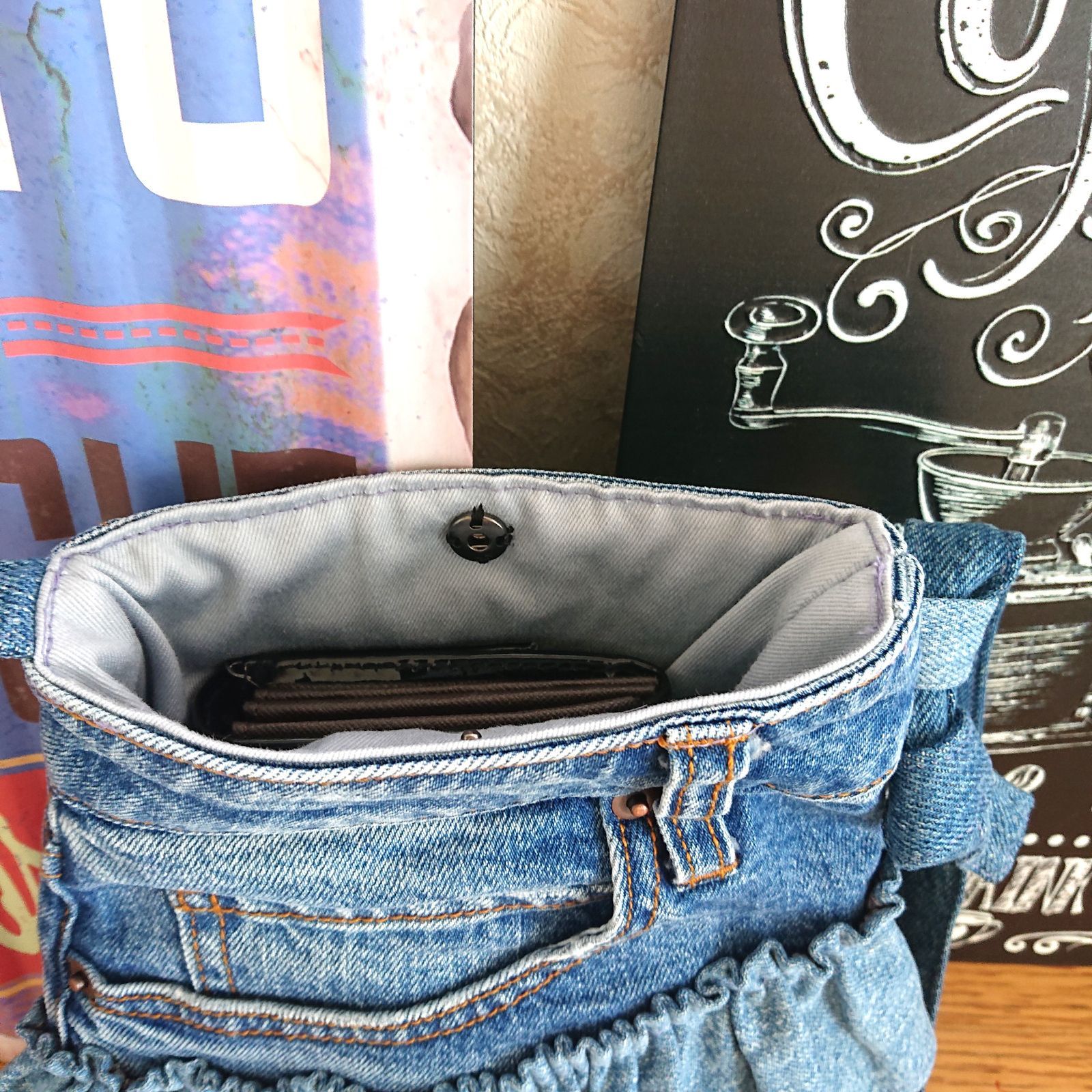 アラシ です★デニムリメイク　ショルダー　サコッシュ　ダメージ 58☆USEDダメージデニムリメイク フリルサコッシュ ショルダー