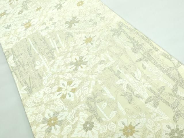 平和屋本店□極上 六通柄袋帯 唐織 新小石丸 プラチナ箔 本金箔 蒸栗色