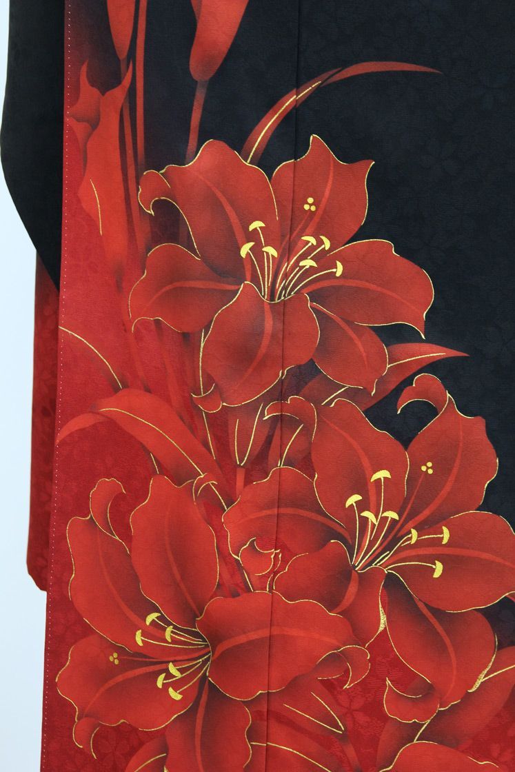 振袖フルセット　赤×黒×ゴールド 楽天市場】振袖 レンタル 赤 【Mサイズ エンジ黒枝桜】 振袖