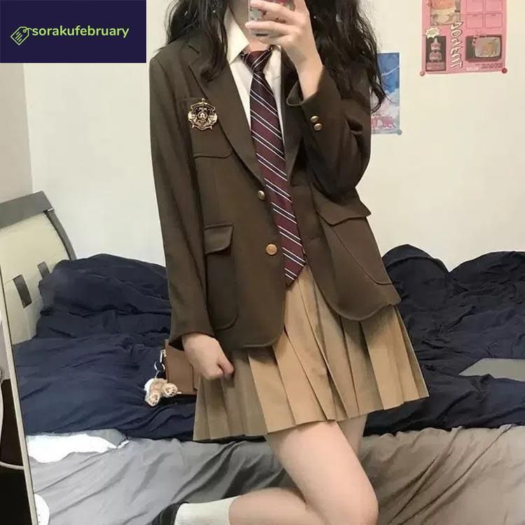 4点セット 女子高生 制服 リボン ブレザー スカート シャツ セット JK 学生 スクール コスプレ ファッション 高生 制服 高校制服 学生服 学