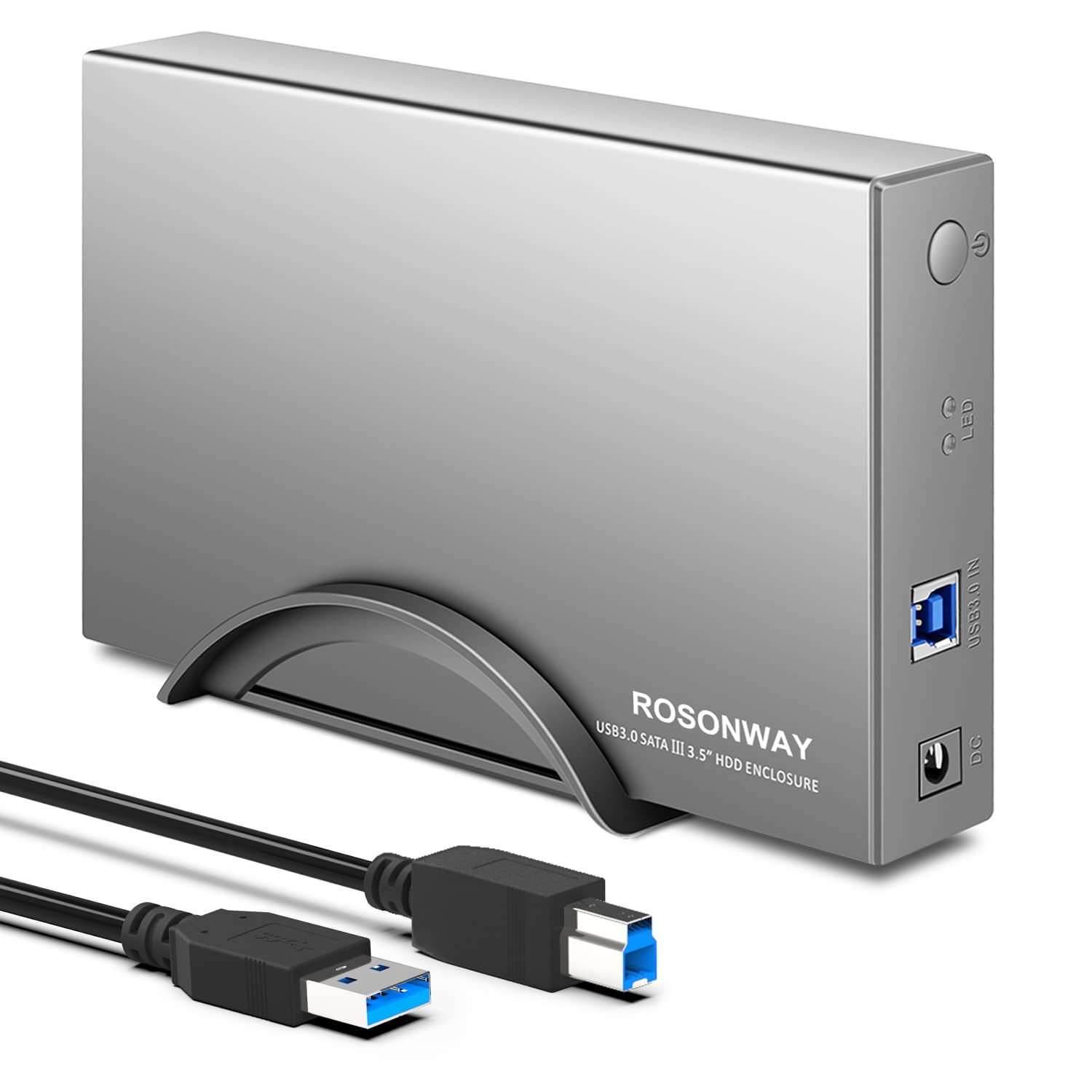 【迅速発送】ROSONWAY HDD ケース 3.5インチUSB3.0 外付けハードディスクアルミ製 ドライブケース SATA接続 最大16TBをサポートUASP 自動スリープ機能付き （シルバー）