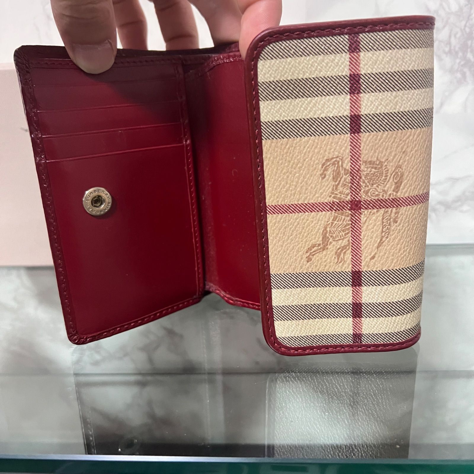 Burberry バーバリー 三つ折り財布 コンパクトウォレット レッド 赤