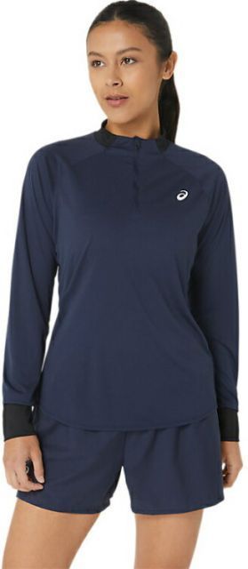 asics アシックス WOMEN COURT LS 1/2 ZIP TO MIDNIGHT XS 2042A279 400 | スポーツ 運動 アウトドア アパレル 衣類 ウエア ウェア トップス レディース 女性 婦人服 ドライ 軽量 ハーフジップ 通気性