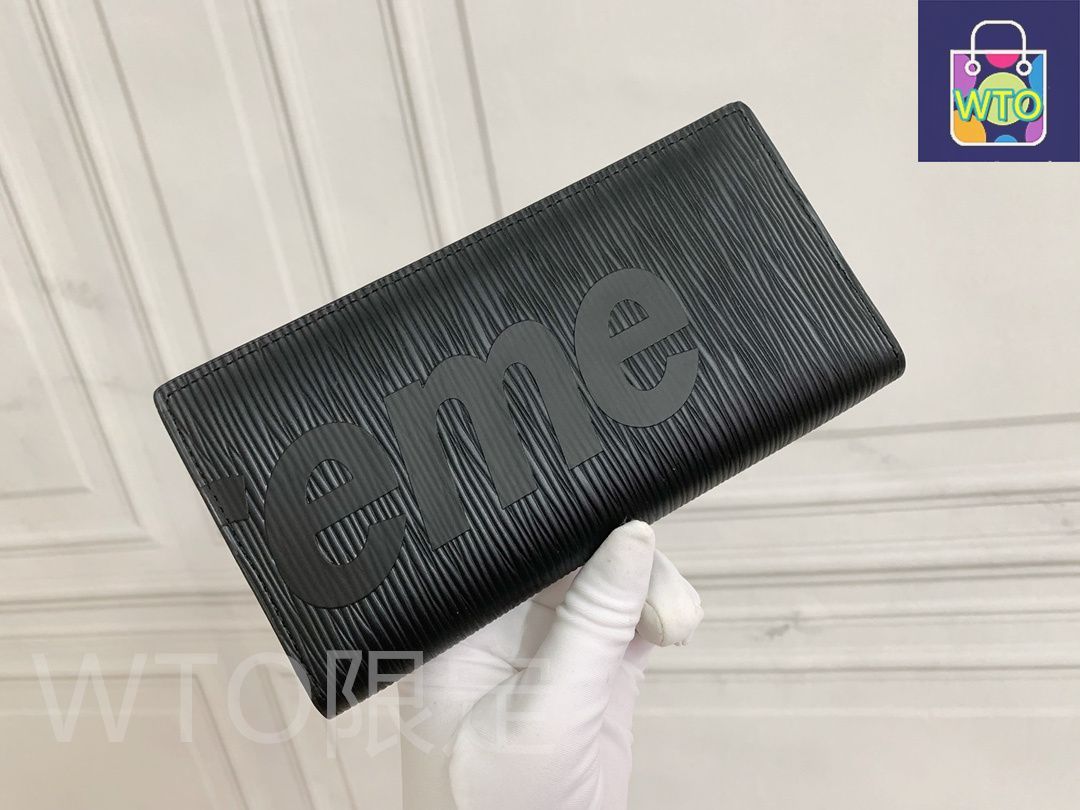 Louis Vuitton Supreme コラボ 長財布 黒 シュプリーム ヴィトン 財布 偽物 ファスナー開閉式 ジッピー