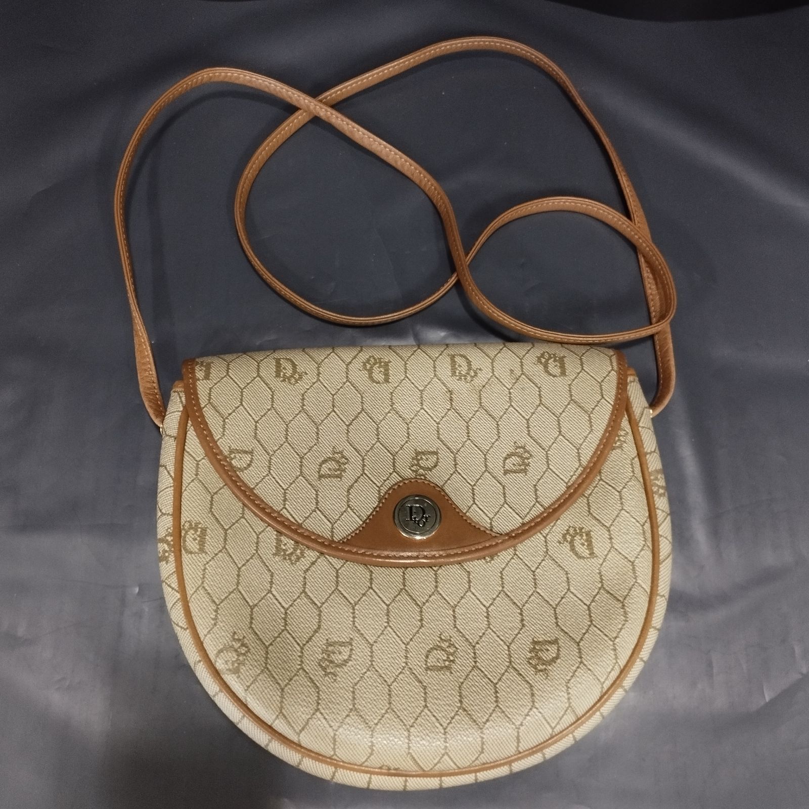 s12525】Christian Dior ディオール ハニカム柄 PVC×レザー